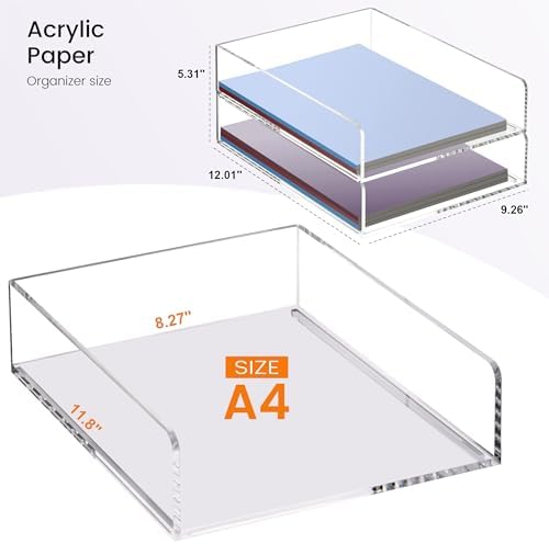 HeZone Paper Organizer Letter Tray,Acrylic Desk Organizer,Clear File Organizer for Desk,Stackable Paper Tray for Documents,A4 File Paper,Book,Bills, Crafts,Notes for Office/Classroom/Home Organization - Image 2