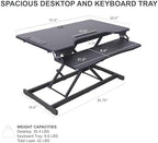 Rocelco 37.4" Electric Standing Desk Converter with AC USB Charger - Motorized Height Adjustable Sit Stand Up Dual Monitor Riser - Tabletop Computer Workstation - Large Keyboard Tray - Black (R EDRB2) - Image 3