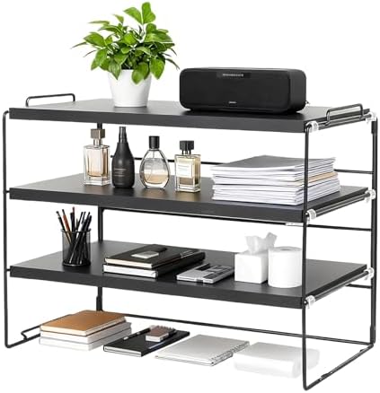 ShellKingdom Desk Shelf Organizer, 3 Tier Desktop Shelves, Adjustable Bookshelf Storage Rack and Office Cubicle Decor for Tabletop, School, Office, Dorm Organization (Black) by ShellKingdom