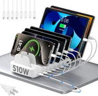 510W Fast Charging Station for Multiple Devices, 10 Port USB C Charger Station with Flame-Retardant Material & 8 Cables for iPhone, Android, iPad, Tablets, Family Office Desk Charging Dock Organizer by COTOP