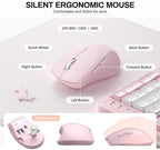 Wireless Keyboard and Mouse Combo,2.4G Ergonomic Wave Keys(Pink & White-B) - Image 7