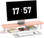 AFOOYO 31.5 Inch Adjustable Monitor Stand Riser, Dual Monitor Stand for Desk, 3 Height Adjustable Computer Stand with Storage, Sturdy Laptop Riser for PC, Laptop, Printer, TV, Pink by AFOOYO