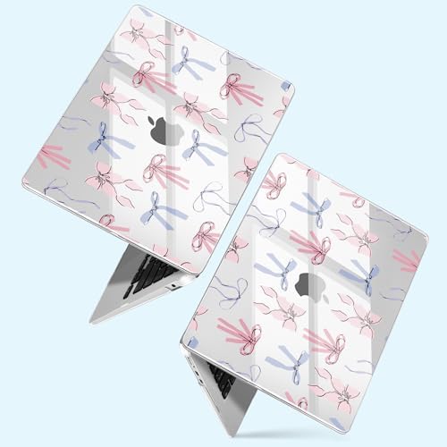 for New MacBook Air 13 inch Case 2026 M5 2025 M4 2024 M3 M2 Chip– Aesthetic Lightweight Cute Design Clear Hard Shell 6-in-1 Bundle with TPU Keyboard Cover & 2X OTG Adapters, Pink Bow - Image 3
