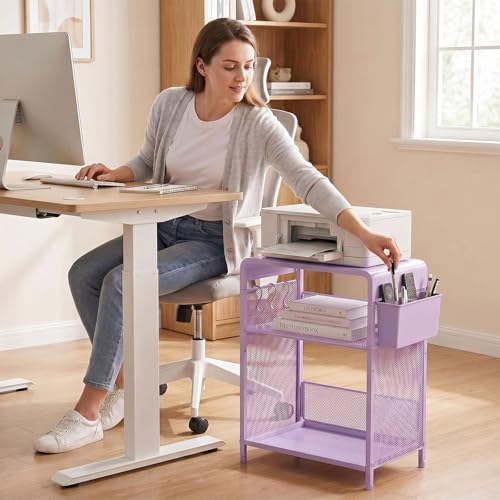 ECOLOVI Small 3 Tier Printer Stand for Under Desk, Height Adjustable Shelf Printer Table with 3 S-Hooks & Basket, Heavy Duty Industrial Storage Shelf for Home Office (Purple) - Image 5