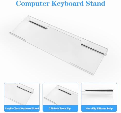 Acrylic Transparent Computer Keyboard Stand with Gel Cloud Keyboard and Mouse Wrist Rest, Ergonomic Tilting 3-in-1 Set, Relieves Painful Typing, for Office/Computer/Laptop/Gaming - Image 2