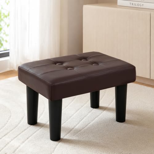 CAROLMADE Footstool Ottoman with Legs, PVC Small Foot Rest Under Desk, Ottoman with Storage for Living Room, Bedroom, Entryway Brown by CAROLMADE