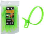RETYZ 6-Inch Fluorescent Green Reusable Releasable Cable Ties – 100 Pack, 50 lb Strength, Patented Quick-Release, Tool-Free Design for Home, Office, and Light Industrial Use by RETYZ