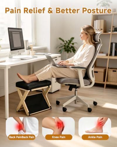 Adjustable Height Foot Rest Under Desk at Work, Solid Wood 4 Step Footrest - Image 2