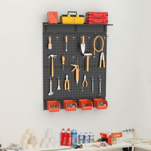 TORACK Garage Metal Pegboard with Accessories, Tools Organizer Peg Board with Pegboard Hooks, Wall Mounted Bins, Tool Storage Pegboards for Wall(Black) - Image 2
