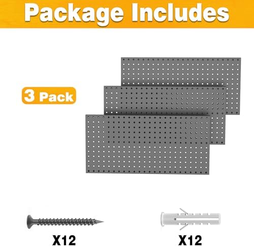 Pegboard Smith Metal Pegboard Panels 12" x 24", 3 Pack Black Wall Mounted Tool Organizer Boards, Heavy Duty Tool Storage Peg Board for Garage, Workbench, Office, Fits 1/4" Peg Hooks - Image 3