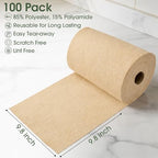 Reusable Microfiber Cleaning Cloth Roll - 100 Pack, 12"x12" Washable Tear-Away Paper Towels, Lint-Free & Streak-Free Rags for Kitchen, Glass, Cars, Electronics, Workshop and Garage(Wheat Beige) - Image 2