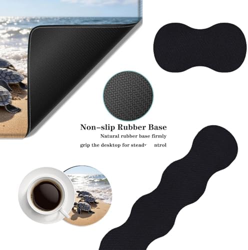Mouse Pad,Large Desk Mat Set, 4in1 XL Mousepad + Keyboard Wrist Rest+Mouse Wrist Rest+Coaster with Ergonomic Desk Pad for Home Office Table Computer Cover -Beautiful Sea Turtle Beach - Image 2