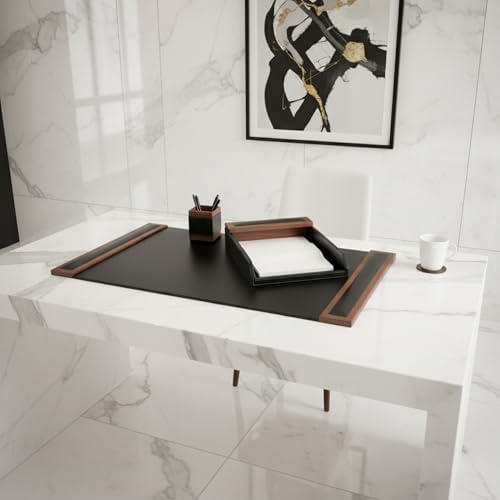 Dacasso Walnut and Leather Desk Set, 3-Piece - Image 6