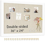 Double-Sided Wood Framed Cork Board with Linen, 36" x 24" by AMUSIGHT