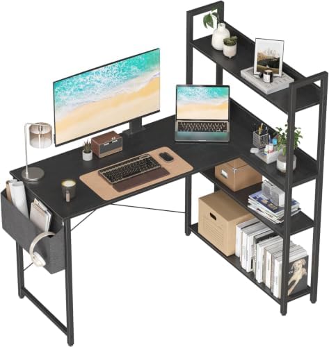 Treesland 40 Inch Computer Desk with Bookshelf, Corner Desk with Storage, L Shaped Desk, Home Office Desks, Writing Study Desk for Bedroom, Black by Treesland