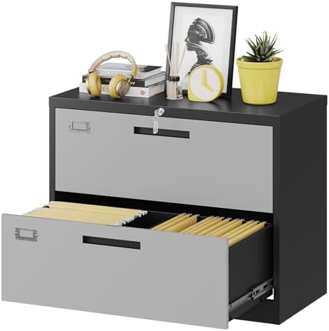 Fesbos 2 Drawer Lateral File Cabinet with Lock, Metal Steel Filling Cabinets for Home Office, Lockable Storage Cabinet for Hanging Files Letter/Legal/F4/A4 Size-Assembly Required by Fesbos