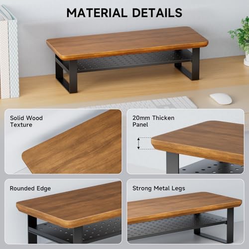 Monitor Stand Riser, 24 Inch Computer Monitor Stand for Desk, 2-Tier Wood Desk Shelf Organizer with Storage, Desktop Stand for Laptop/Screen/PC/Printer, Ergonomic Home Office Monitor Stand - Image 5