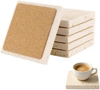 6 Pack 4 Inch Square Travertine Coaster, Absorbent Marble Coaster with Cork Pad Travertine Drink Coasters Stone Coasters for Home Decor, Coffee Tabletop by Unknown