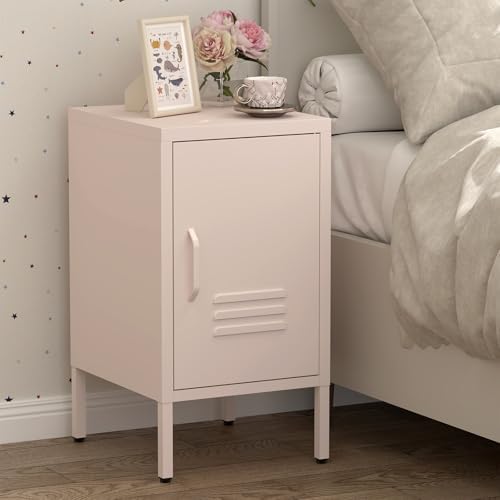 IRONFFICE Metal Cabinet,Locker Nightstand with Shelf,Metal Storage Locker,Steel Bedside Storage Cabinets for Living Room Bedroom,Pink - Image 6