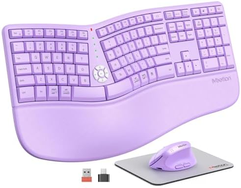 MEETION Ergonomic Keyboard Mouse Combo, Split Design Vertical Mouse, Purple by MEETION
