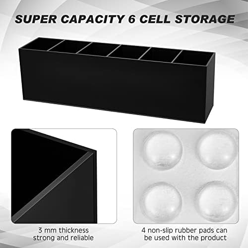 2 Pcs Acrylic Makeup Brush Holder 6 Compartments Pen Organizer, Black - Image 3