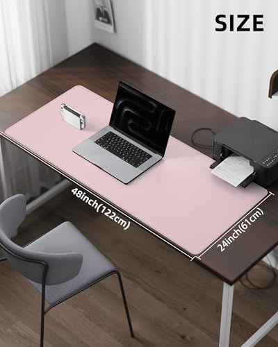 Leather Desk Pad Protector - 48 x 24 Computer Mat, Large Mouse Pad, Non-Slip, Waterproof PU Leather Blotter, Desk Cover for Office and Home (Light Pink) - Image 5
