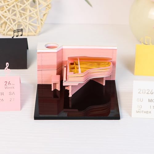 3D Memo Pad, 3D Calendar 2027, Time Piece Calendar, Tear-Off Calendars 2027, 3D Paper Carving Art Memo Pad, Art Carving Sticky Notes for Office Home Gifts Ornaments (Piano - Pink) - Image 4