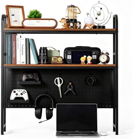 deli Desktop Shelf, Desk Hutch with Metal Pegboard, Black by delioffice