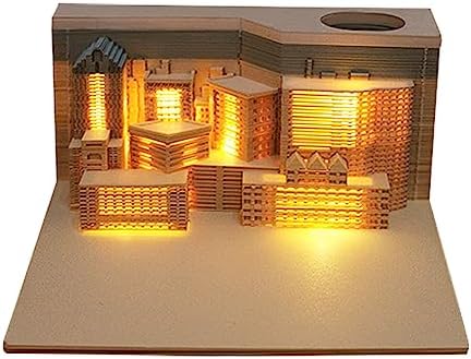 3D Memo Pad Paper Art with Lights,City Night 3D Paper Card Craft Building Blocks,3D Art Notepad Non-Stick Note Pad DIY Post Notes Notepad by RSLIPIN