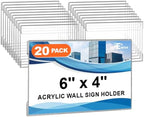 EHWINE 20 Pack 6x4 Wall Mount Acrylic Sign Holder, Horizontal Wall Signs Photo Menu Flyer Display Holders, Plastic Clear Acrylic Frames for Office Home Hotel Business Store (with Adhesive Tape) by EHWINE