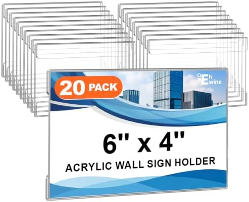 EHWINE 20 Pack 6x4 Wall Mount Acrylic Sign Holder, Horizontal Wall Signs Photo Menu Flyer Display Holders, Plastic Clear Acrylic Frames for Office Home Hotel Business Store (with Adhesive Tape) by EHWINE
