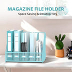 5 Vertical Compartments Magazine File Holder, Metal Binder Organizer, Blue - Image 4