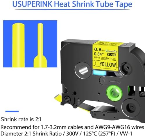 USUPERINK 20PK Compatible for Ptouch HSe-621 HSe621 HS-621 HS621 Black on Yellow 8.8mm 0.34'' Heat Shrink Tubing for Wire Cable for PT340 PT330 PT350 PT520 PT530 PT540 Label Maker Tape - Image 2