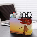 PU Leather Multi-Compartment Pen Holder Desktop Organizer Pencil Cup Storage Caddy for Office Home Supplies Happiness Or Dream Concept Silhouette of Happy Woman Jumping with Multicolored Balloons at S - Image 5