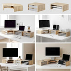 Fenge Dual Monitor Stand, Corner Desk Shelf with Drawer & Slide-Out Tray - Image 4