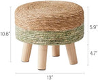Cpintltr Ottoman Natural Seagrass Footrest Poufs Hand Weave Round Foot Stool for Couch Desk Soft Step Stool Padded Foot Rest with Pine Legs for Living Room Bedroom Natural/Green - Image 3
