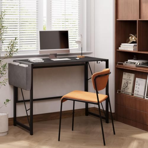 GarveeHome 39.4 Inch Folding Gaming Writing Computer Work Desk for Home Office,with Storage Bag & Hook,Space-Saving,Easy to Fold,Small Table for Bedroom,Apartment,Black - Image 7