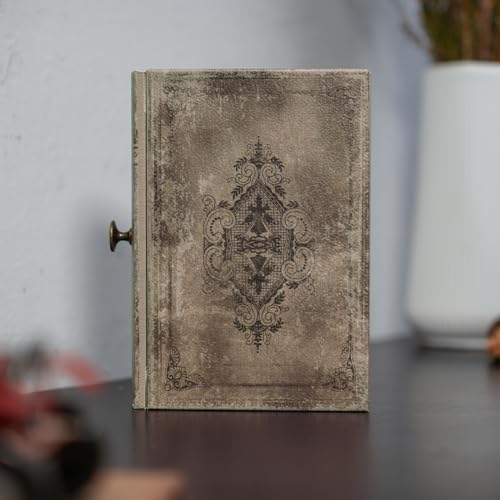 Vintage Book-Shaped Storage Box with Drawer, Distressed Vintage Brown Faux Leather Finish and Gothic Medallion Motif, Decorative Hidden Organizer for Home or Office 9.5″ x 6.7″ x 2″ - Image 5