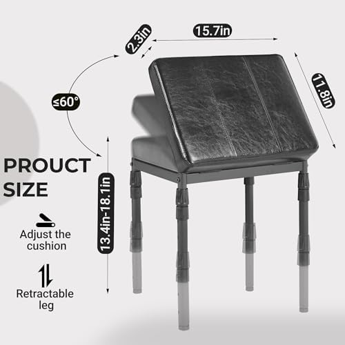 Adjustable Ottoman Pouf, 60 Degree Tilt Footrest, Black Synthetic Leather - Image 2