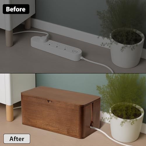 ZhiYo Wood Cable Management Box, Large Cord Organizer Box for Power Strip - Image 5
