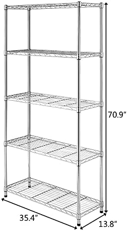 5 Tier Storage Racks Shelving, Heavy Steel Pantry Shelves, Adjustable Wire Shelving Rack, Suitable for Garage, Kitchen, Bathroom, Office, 35" W x 14" D x 71" H, Chrome - Image 3