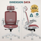 GABRYLLY Ergonomic Office Chair, High Back Home Desk Chair with 2D Flip-Up Arms, 3D Headrest, 90-120° Tilt and Wide Cushion, Big and Tall Mesh Chairs for Man Woman, Computer Task Chair Red - Image 3
