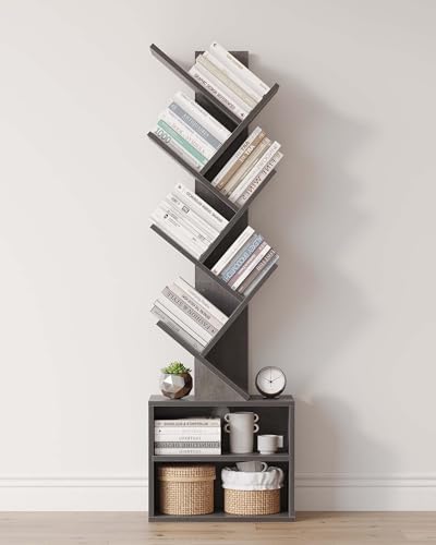 SUNMORY 6 Tier Tree Bookshelf, Tall Small Bookcase with Storage Cabinet by SUNMORY