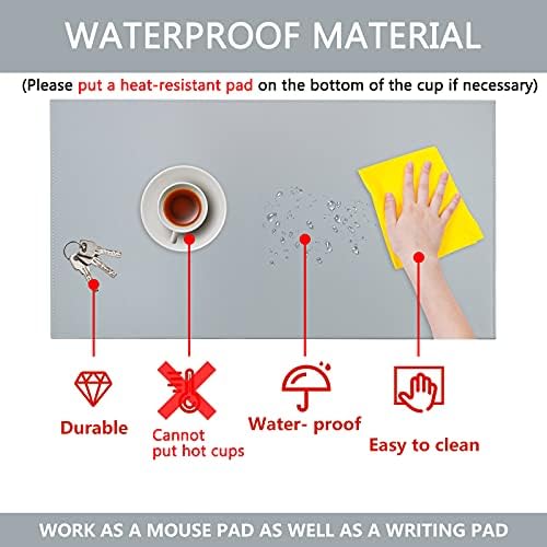 AKOZLIN 35.4"x 18.9" Soft PU Leather Surface Office Desk Mouse Mat Anti-Push Pad with Full Grip Fixation Lip Table Blotter Edge-Locked Protector Grey - Image 6