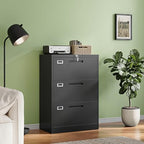 Letaya 3 Drawer File Cabinets with Lock,Metal Lateral Filing Storage Cabinet Printer Stand,Black Steel Home Office Cabinet for Hanging Files Letter/Legal/A4 Size (Black, H39.84×W28.35×D15.74) - Image 2