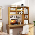 GOFLAME 7 Cubes Desktop Bookshelf, 37” Desk Organizer Shelf with 3 Adjustable Shelves, 3-Tier Wood Countertop Display Rack, Multipurpose Tabletop Desk Hutch for Dorm, Home Office, Burlywood - Image 2