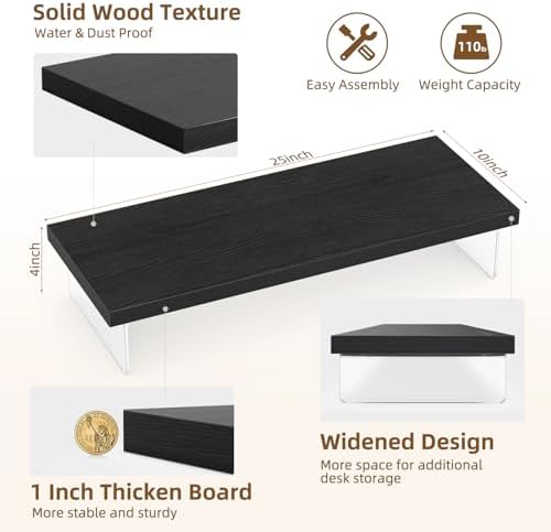 Monitor Stand Riser, 25x10 in Wood & Acrylic Computer Desk Organizer Shelf - Image 4