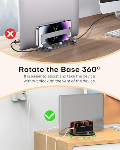 OMOTON 360° Vertical Laptop Stand Holder, Dual-Slot Aluminum Desk Organizer - Image 5