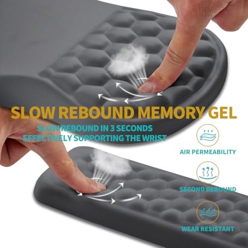 Hokafenle 2 in 1 Ergonomic Mouse Pad Wrist Support & Wrist Rest for Computer Keyboard Set, with Relieve Carpal Tunnel Pain Massage Bulge and Full Memory Gel Design (2In1 Set, Dark Gray) - Image 3