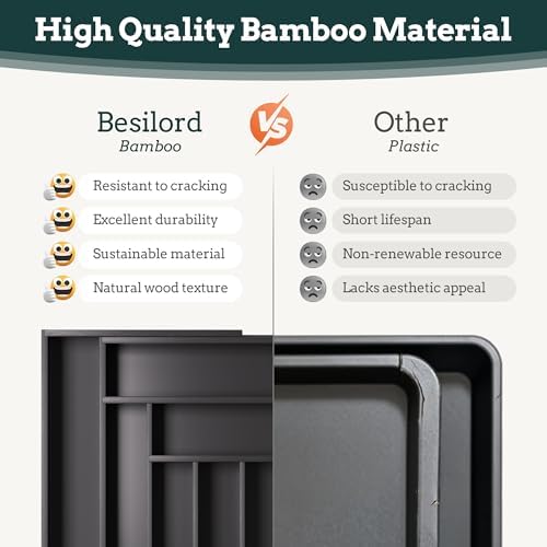 Bamboo Expandable Silverware Drawer Organizer 11 Slots Utensil Holder Black - Image 6